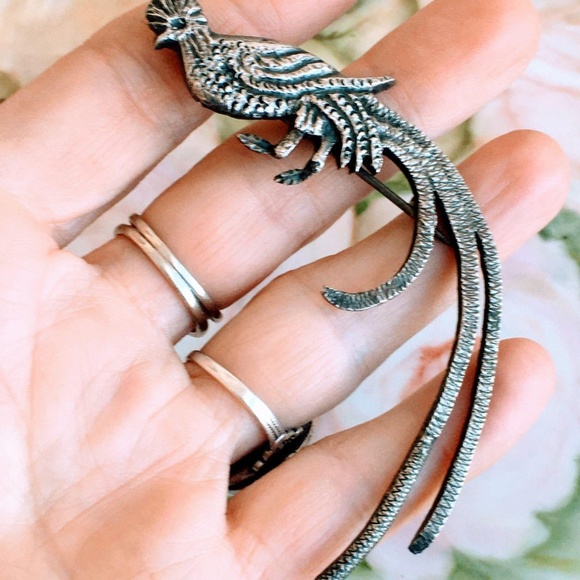 Antique Cast Sterling Huge Bird of Paradise Brooch - Picture 8 of 8